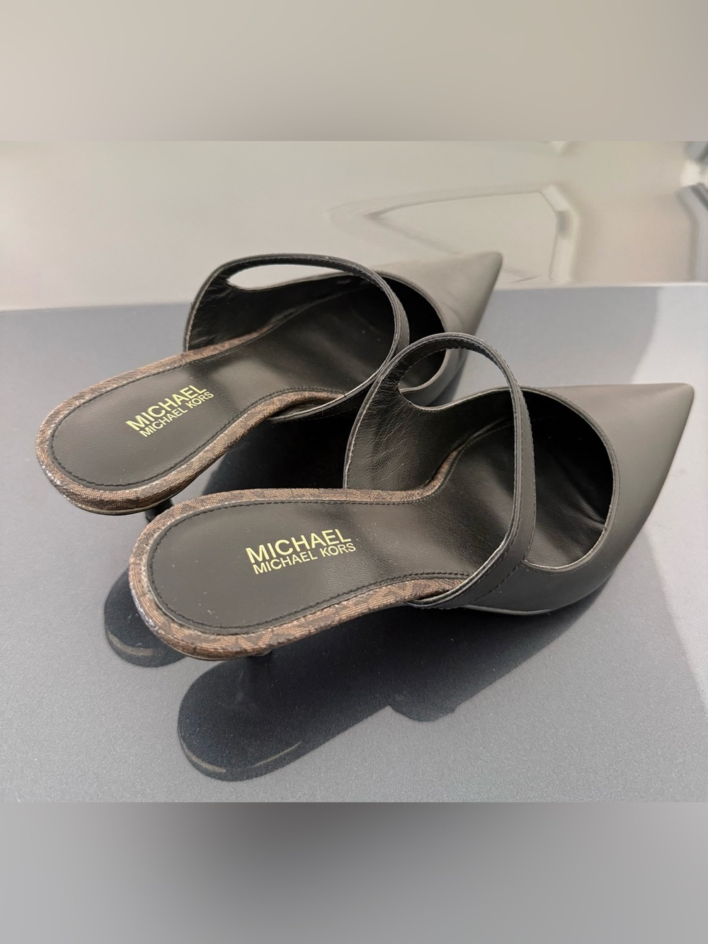 Michael Kors Black Leather Pointed Mary Jane Mules - Picture 2 of 5
